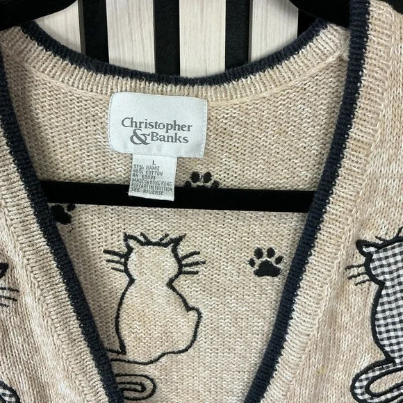 Christopher & Banks Beige Cat Pattern Vest Sz Lg - Picture 3 of 4